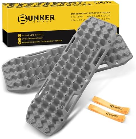 BUNKER INDUST Off Road Traction Boards, Pair Recovery Tracks Traction Mat for 4x4 Truck Jeep Mud, Snow, Sand Ramp-Grey Emergency Tire Traction Pads (Gen 10th)