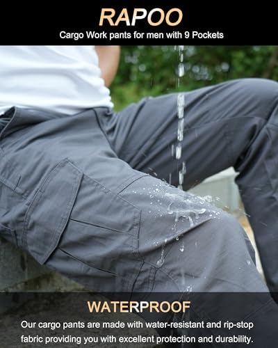 Rapoo Men's Ripstop Cargo Pants Work Pants EDC with 9 Pockets Hiking Pants