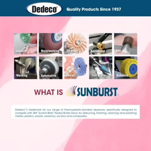 Dedeco Sunburst Radial Bristle Discs 6-Pack - 7/8" Curved 4-Ply Mounted Discs - Pink 600 Grit (Fine, Pumice) - Aluminum Oxide for Polishing & Finishing