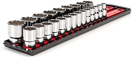 TEKTON 1/2 Inch Drive 12-Point Socket Set, 23-Piece | SHD92120 | (10 - 32 mm), Shallow, Socket Rail