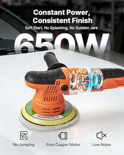 VEVOR Car Buffer Polisher, 6-Inch Dual Action Polisher Buffer Waxer, 650W 6 Variable Speeds 2000-6800RPM Random Orbital Polisher Kit for Cars Detailing, Waxing, Polishing