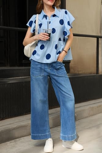 Cicy Bell Womens Cropped Wide Leg Jeans High Waisted Baggy Denim Ankle Pant