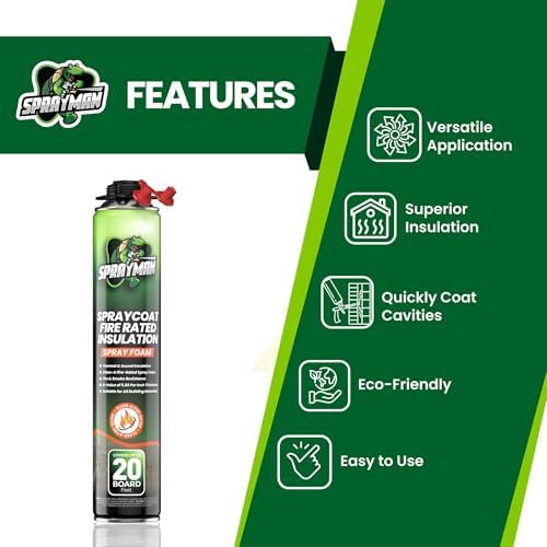 Sprayman Spraycoat Fire Rated Spray Foam Insulation 20 Sq.Ft. - R-Value (11.32 / 2in) Closed Cell Polyurethane Foam Sealant for Heat & Noise Insulation - Gun & Cleaner NOT Included - 27.1 oz, 1 Pack