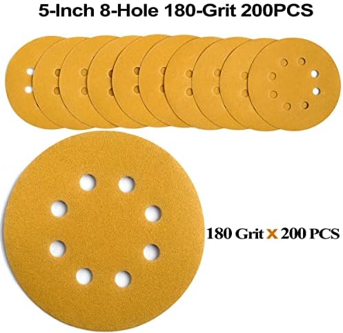 5-Inch 8-Hole Hook and Loop Sanding Discs 180-Grit, 200-Pack