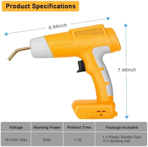 Choerinton Plastic Welder Compatible with Dewalt 20V Max Battery, with 600PCS Staples, Pure Copper Transformer, Rapid Heating, Plastic Welding Kit for Car Bumper, Dashboard & Repair(No Battery)