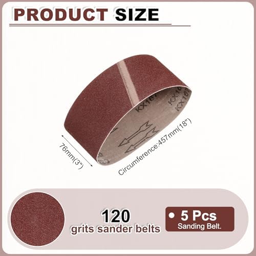HARFINGTON 3 x 18 Inch Sanding Belts, 5 Pcs 120 Grits Aluminum Oxide