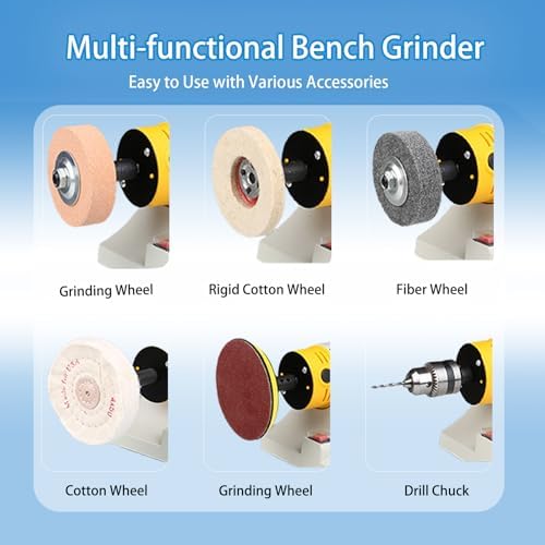 750W Jewelry Bench Polisher and Buffer Machine with Drill Chuck, Variable Speed Belt Sander & Rock Polisher, Professional Bench Grinder for Metal, Wood, Jade, Knives and Jewelry Crafting