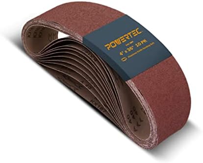 POWERTEC 10PK 4x36 Sanding Belts, 240 Grit Aluminum Oxide, 4 x 36 Inch Sanding Belts for Benchtop Belt and Disc Sander, Belt Sandpaper, Woodworking, Metalworking, Paint, Rust Removal (110150)