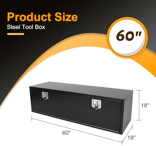 60 x 18 x 18 Inch Underbody Truck Tool Box Steel Storage ToolBox, Tool Chest Organizer w/Lock and Keys For Pickup,Truck Bed, RV, Trailer,Heavy Duty Waterproof Black box