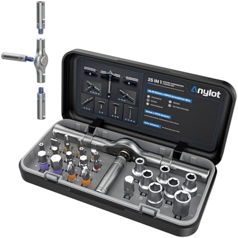 25 in 1 Magnetic Ratchet Screwdriver Set with 7 CRV Metric Sockets | T Handle Allen Wrench Set, S2 Steel Bits, Includes Storage Case. for Home, Furniture, Electronics, DIY, Quick Repairs.