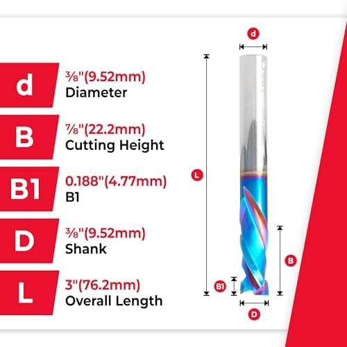Amana Tool Spektra Extreme Tool Life Solid Carbide CNC Compression Spiral Router Bit, 46702-K, 3/8 D x 7/8 CH x 3/8 Shank x 3 Inch Long 2 Flute