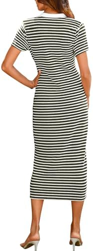BTFBM Women Casual Summer Dresses Short Sleeve Striped Midi Dresses