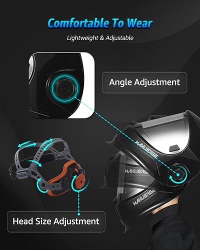 MANUSAGE Panoramic View Welding Helmet Auto Darkening, Welding Hood with 4 Arc Sensor Solar Power, True Color Shade 5-8 and 9-13 Idear for TIG MIG ARC, Adjustable Delay and Sense (E980S)