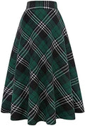IDEALSANXUN Womens Plaid Wool Skirts Elastic Waist A-Line Pleated Tartan Long Skirts