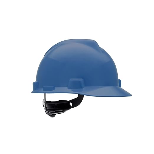 MSA 475359 V-Gard Cap Style Safety Hard Hat With Fas-Trac III Ratchet Suspension | Polyethylene Shell, Superior Impact Protection, Self Adjusting Crown Straps - Standard Size in Blue