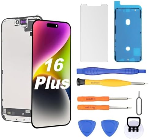 OLED Screen for iPhone 16 Plus Screen Replacement [Soft OLED, NOT Hard LCD], 3D Touch Display Full HD Digitizer Assembly with Repair Tools Kit, Waterproof Adhesive, Screen Protector