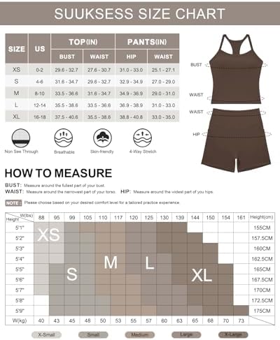 SUUKSESS Women 2 Piece Workout Sets High Waisted Biker Shorts with Pockets Built in bra Racerback Tank Tops