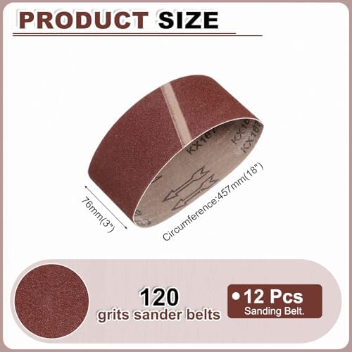 HARFINGTON 3 x 18 Inch Sanding Belts, 12 Pcs 120 Grits Aluminum Oxide Abrasive Belt Sander File Belt for Woodworking, Metal Polishing, Knife Sharpener