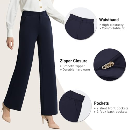 iChosy Womens High Waist Wide Straight Leg Trousers Casual Slacks Dress Pants with Pockets