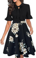 Women Summer Floral Ruffle Sleeve Wear to Work Church Wedding Guest Party Dresses
