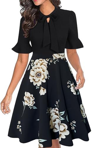 Women Summer Floral Ruffle Sleeve Wear to Work Church Wedding Guest Party Dresses