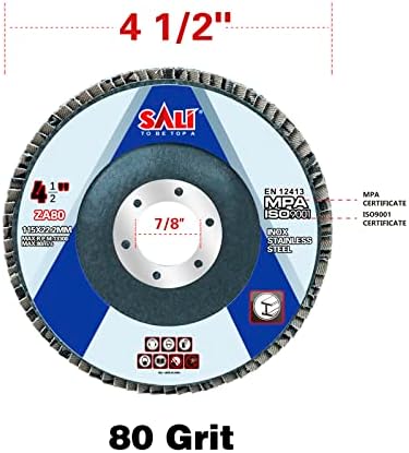 Sali 10 Pack Zirconia Flap Disc 80 Grit 4.5" x 7/8-Inch Sanding Disc Bevel Type #29 Premium and Industrial Angle Grinder Grinding Wheel Grade High Performance Edge Grinding