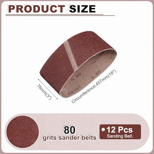 HARFINGTON 3 x 18 Inch Sanding Belts, 12 Pcs 80 Grits Aluminum Oxide Abrasive Belt Sander File Belt for Woodworking, Metal Polishing, Knife Sharpener