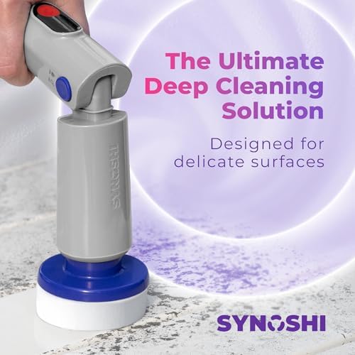 Synoshi PRO Electric Spin Scrubber & Magic Melamine Sponge Heads (3 Units), Bathroom and Shower Scrubber, Kitchen Cleaning, Adjustable Angles, 2 Speed
