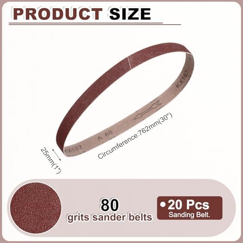 HARFINGTON 1 x 30 Inch Sanding Belts, 20 Pcs 80 Grits Aluminum Oxide