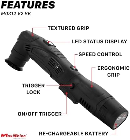 Maxshine M0312 V2 Cordless Mini Polisher Black – Lightweight DA & Rotary Buffer for Cars, Trucks & Boats – 6-Speed Portable Detailing Tool for Scratch Repair, Headlight Restoration, Swirl Removal