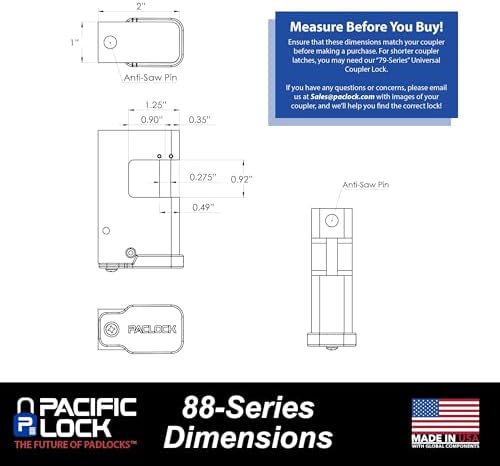 PACLOCK's 88-Series Shrouded Trailer Coupler Lock, Standard Rekeyable (SR), One Lock Keyed to a Number U-Pick! w/ 2 Keys, Black
