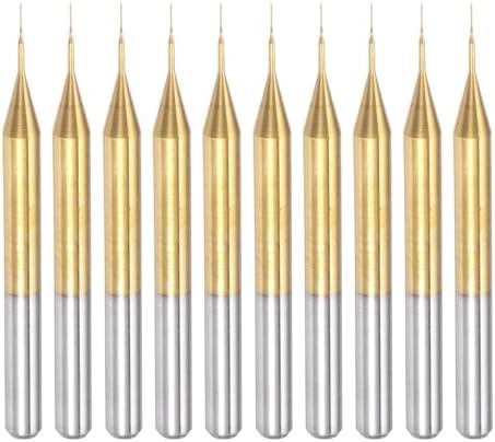 uxcell 10Pcs 0.2mm Titanium Coat Carbide End Mill Engraving Milling Cutter CNC Router Bits for PCB Machine, 1/8" Shank
