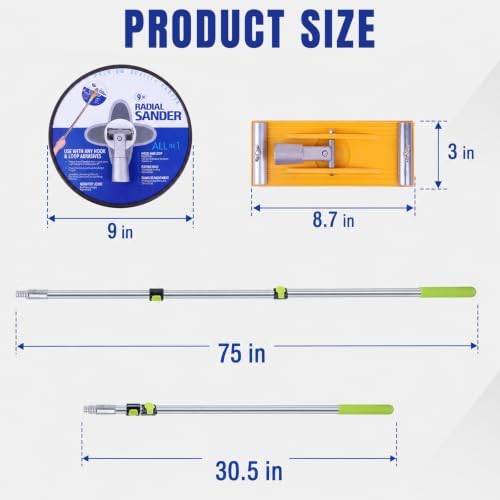 Telescopic Pole Sander,Drywall Pole Sander With 75in Adjustable Pole,2 Sander Heads,15 sanding Sheets (80,100,180,240,320 Grit),Suitable For Wall Painting, Cleaning And Polishing