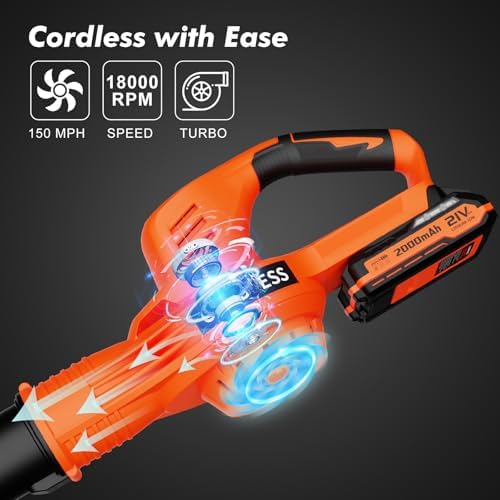 Leaf Blower Cordless 21V Electric with 2 Batteries and Charger Lightweight