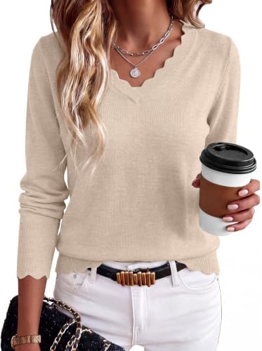 ANRABESS Sweaters for Women Lightweight Loose Fit V Neck Fall Outfits
