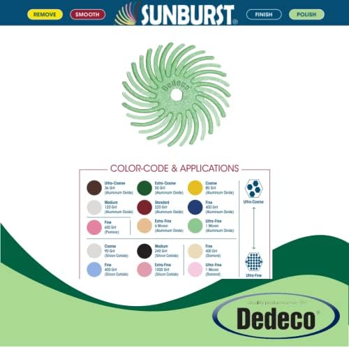 Dedeco Sunburst Radial Bristle Discs 48-Pack - 5/8" Curved - Light Green 14000 Grit (Ultra-Fine, 1 Micron) - Aluminum Oxide for Polishing & Finishing