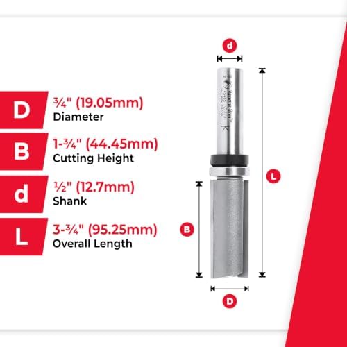 Amana Tool 45465 Carbide Tipped Flush Trim Plunge Template Router Bit 3/4 Dia x 1-3/4 x 1/2 Inch Shank with Upper Ball Bearing