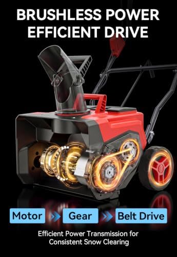 Electric Snow Blower Cordless 20"-Brushless Snow Thrower for Driveways, Red