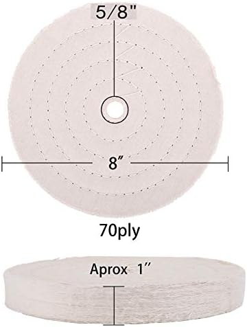 SCOTTCHEN Buffing Polishing Wheel 8" x 5/8" Arbor x 70Ply White Fine Cotton for Bench Grinder - 2 PCS