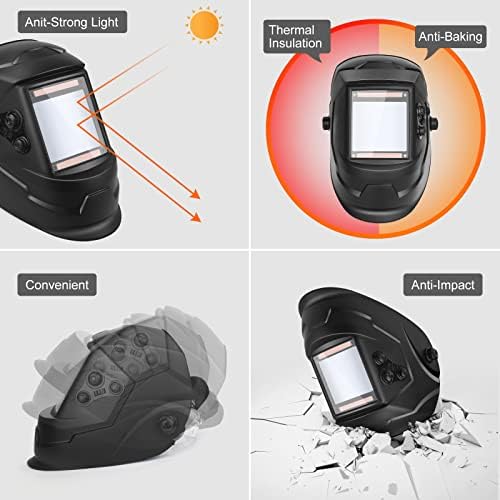 Welding Helmet Auto Darkening Welder Mask 3.94" X 3.66" Large View True Color Solar Powered with Adjustable Shade Range 4/5-9/9-13 and 4 Arc Sensor for TIG MIG ARC Hood