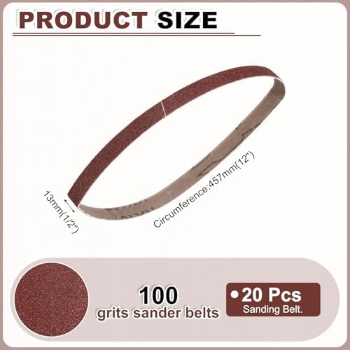 HARFINGTON 1/2 x 18 Inch Sanding Belts, 20 Pcs 100 Grits Aluminum Oxide