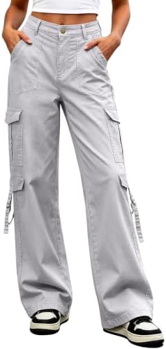 Eddoyee Cargo Pants for Women Elastic High Waisted Wide Leg Hiking Pants