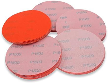 Red Label Abrasives 6 Inch 1500 Grit High Performance Hook and Loop Wet/Dry Auto Body Film Sanding Discs, 50 Pack
