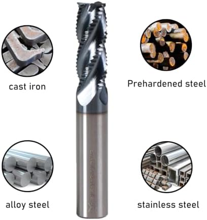 3/8" 4 Flute Roughing End Mill AlTiN Coated Carbide, 5Pcs
