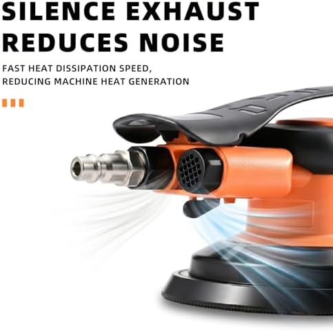5-inch Pneumatic Random Orbital Sander Set, Dual-Action (DA) Pneumatic Handheld Sander, Low-Noise, Low-Vibration, Suitable for Auto Body Repair, Car Detailing, Woodworking, and Metalworking