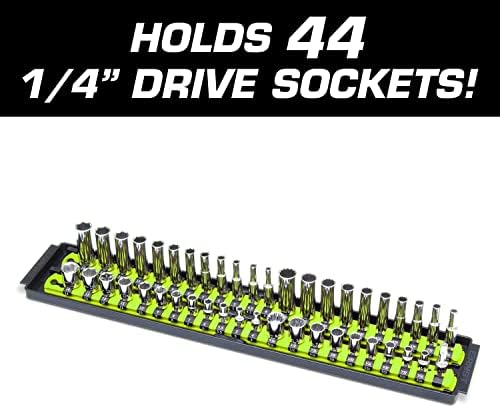 Ernst Manufacturing 19-Inch Socket Boss, Premium 2-Rail, 1/4-Inch-Drive Twist-Lock Socket Organizer, High-Visibility (8461HV-A) - Made in the USA