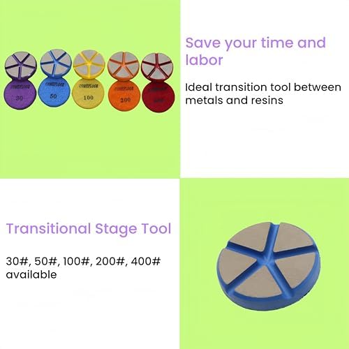 Hybrid Ceramic Transitional Diamond Polishing Pucks for Concrete Terrazzo Floor, 3 Inch Hook and Loop Aggressive Floor Grinding Discs, 50# 9PCS