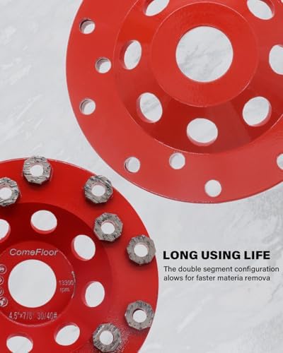 Diamond Grinding Cup Wheel for Hard Concrete Floor, Epoxy Coating Removal, 15 Aggressive Honeycomb Segments, 4.5 Inch 7/8" Arbor, 30/40 Grit