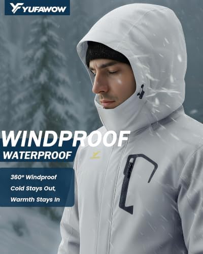 Yufawow Men Winter Jacket Skiing Jacket Insulated Fleece Lined Waterproof Windbreaker for Snowboard Hiking Camping ATV Outdoor Work
