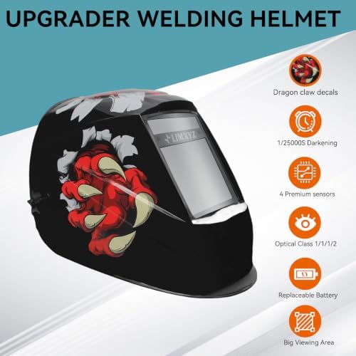 Welding Helmet Auto Darkening,Large Viewing 3.94 * 3.15" True Color Welding Hood With 4 Arc Sensors Solar Powered,Wide Shade 5-9/9-13 for TIG, MIG, MAG (C-001)